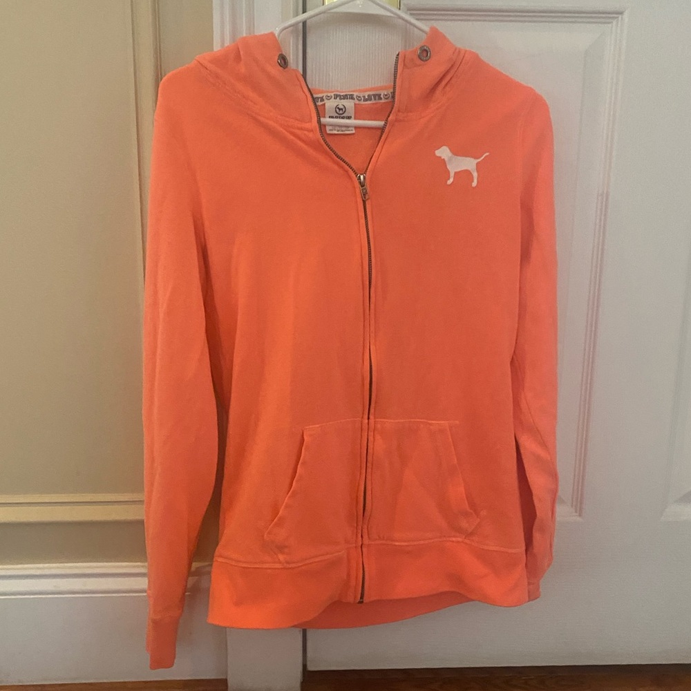 💖love pink neon orange zip up hoodie